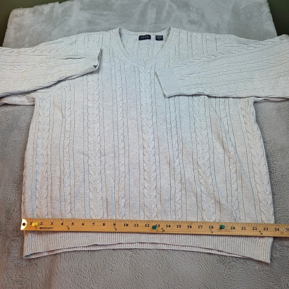 Izod Other - VTG IZOD Sweater Mens XL Cable Knit V-Neck Long Sleeve Grey Pullover 100% Cotton